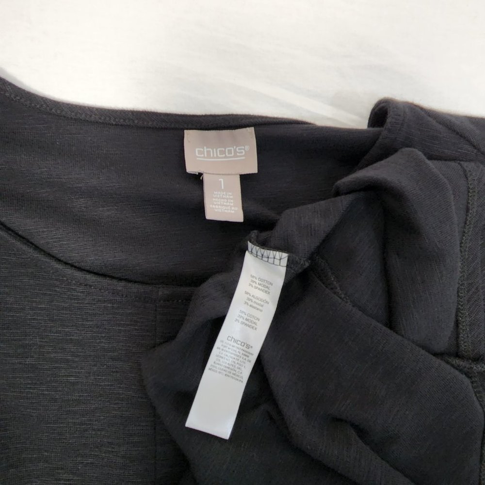 CHICO'S Black Seamed Tee Mixi Dress with Asymmetrical Hem Size 1 (8/M) LIKE NEW - Picture 15 of 16